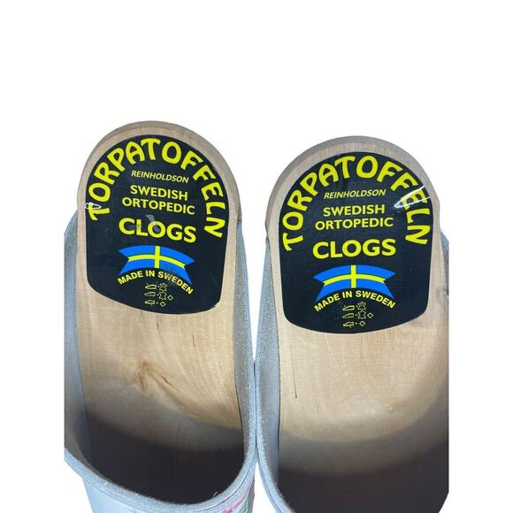 Swedish Torpatoffeln Floral Cottage Core Wooden Clogs Womens EU 42 US 10.5 - Picture 5 of 16
